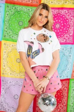 Queen Of Sparkles White Disco Cowgirl Top