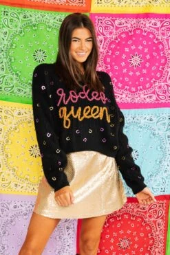 Queen Of Sparkles Black Rodeo Queen Sweater -Queen of Sparkles soelstudio QOS Rodeo 292
