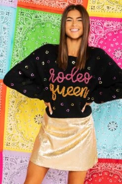 Queen Of Sparkles Black Rodeo Queen Sweater -Queen of Sparkles soelstudio QOS Rodeo 294