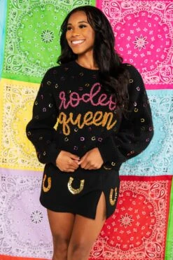 Queen Of Sparkles Black Rodeo Queen Sweater -Queen of Sparkles soelstudio QOS Rodeo 302