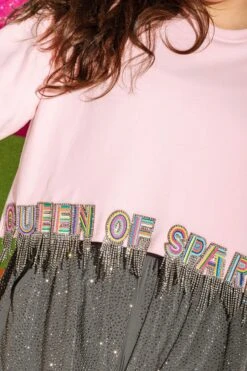 Queen Of Sparkles Light Pink QOS Fringe Sweatshirt
