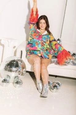 Queen Of Sparkles Neon Pink Abstract Feather PJ Top -Queen of Sparkles soelstudio QOS jan 166