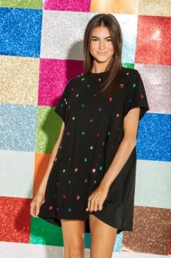 Queen Of Sparkles Black Poplin Cape Dress With Jewels -Queen of Sparkles soelstudio QOS jan 270