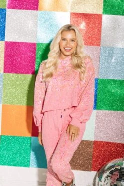 Queen Of Sparkles Pink Scattered Sequin Jogger 6 Queen Of Sparkles Pink Scattered Sequin Jogger -Queen of Sparkles soelstudio QOS jan 290
