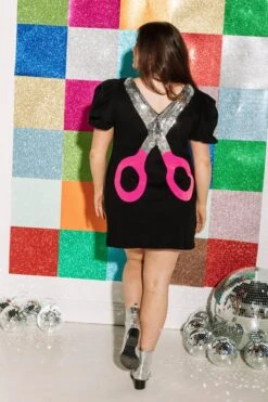 Queen Of Sparkles Black Mega Scissor Poof Sleeve Dress -Queen of Sparkles soelstudio QOS jan 301