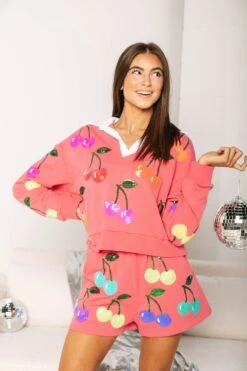 Queen Of Sparkles Bright Pink Rainbow Cherry Polo Sweatshirt 6 Queen Of Sparkles Bright Pink Rainbow Cherry Polo Sweatshirt -Queen of Sparkles soelstudio QOS jan 40