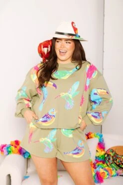 Queen Of Sparkles Green Neon Parrot Short