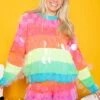 Queen Of Sparkles Neon Stripe Clear Sequin Sweater