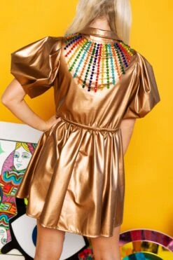 Queen Of Sparkles Bronze Metallic Leather Bead Dress -Queen of Sparkles soelstudio QOSAug 178