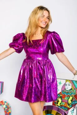 Queen Of Sparkles Purple Holographic Poof Sleeve Dress 7 Queen Of Sparkles Purple Holographic Poof Sleeve Dress -Queen of Sparkles soelstudio QOSAug 360
