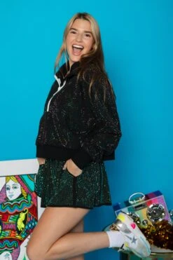 Queen Of Sparkles Black Rainbow Rhinestone Half Zip Sweatshirt -Queen of Sparkles soelstudio QOSAug 56