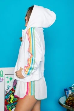 Queen Of Sparkles White Rainbow Side Half Zip Sweatshirt -Queen of Sparkles soelstudio QOSAug 61