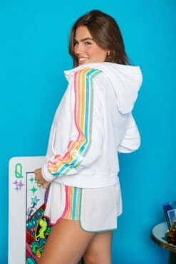 Queen Of Sparkles White Rainbow Side Half Zip Sweatshirt