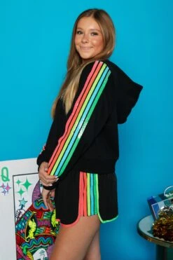 Queen Of Sparkles Black Rainbow Side Half Zip Sweatshirt