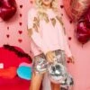 Queen Of Sparkles Pink Fringe Heart Sweatshirt