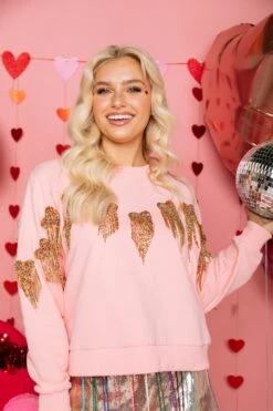 Queen Of Sparkles Pink Fringe Heart Sweatshirt -Queen of Sparkles soelstudio QOSDEC 199