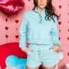 Queen Of Sparkles Aqua Heart Button Henley Shorts