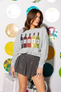 Queen Of Sparkles Grey Wine Bottle Queen Sweatshirt