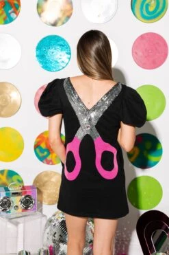 Queen Of Sparkles Black Mega Scissor Poof Sleeve Dress -Queen of Sparkles soelstudio QOSDEC 461