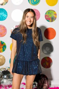 Navy Rainbow Active Rhinestone Top