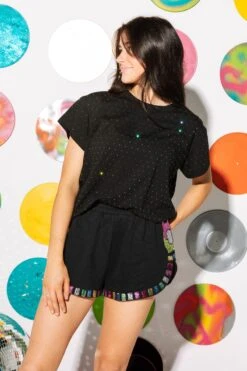 Queen Of Sparkles Black Rainbow Scattered Rhinestone Tee 5 Queen Of Sparkles Black Rainbow Scattered Rhinestone Tee -Queen of Sparkles soelstudio QOSDEC 539