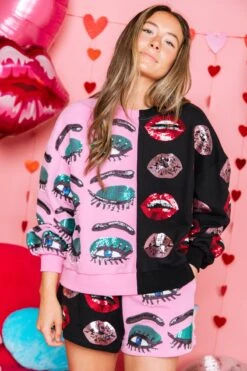 Queen Of Sparkles Eyes & Lips Colorblock Sweatshirt