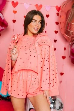 Queen Of Sparkles Pink Heart Jewel Poof Sleeve Top -Queen of Sparkles soelstudio QOSDEC 66