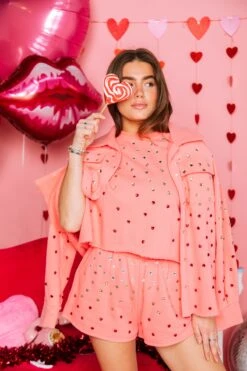 Queen Of Sparkles Pink Heart Jewel Poof Sleeve Top -Queen of Sparkles soelstudio QOSDEC 70