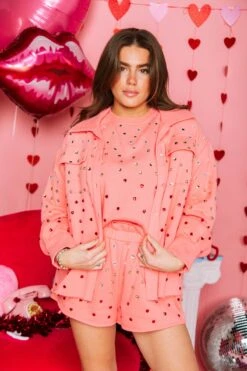 Queen Of Sparkles Pink Heart Jewel Short -Queen of Sparkles soelstudio QOSDEC 72