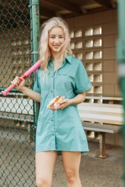 Queen Of Sparkles Teal Rhinestone Top Button Down Dress -Queen of Sparkles soelstudio QOSFEB2023 123