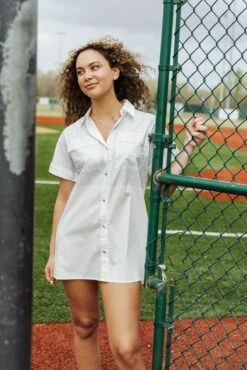 Queen Of Sparkles White Rhinestone Top Button Down Dress