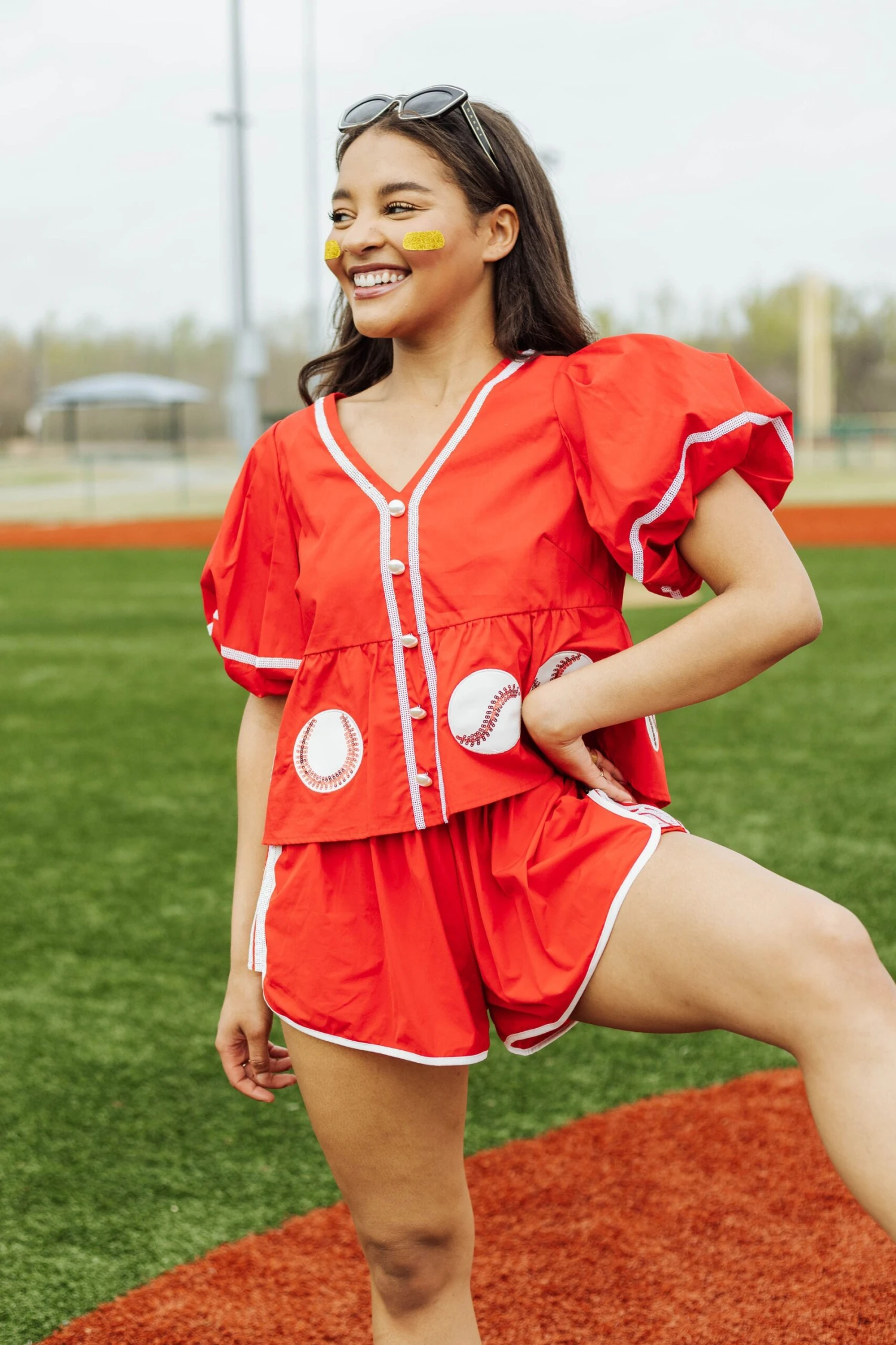 Queen Of Sparkles Red Peplum Baseball Top 2 Queen Of Sparkles Red Peplum Baseball Top - Image 2