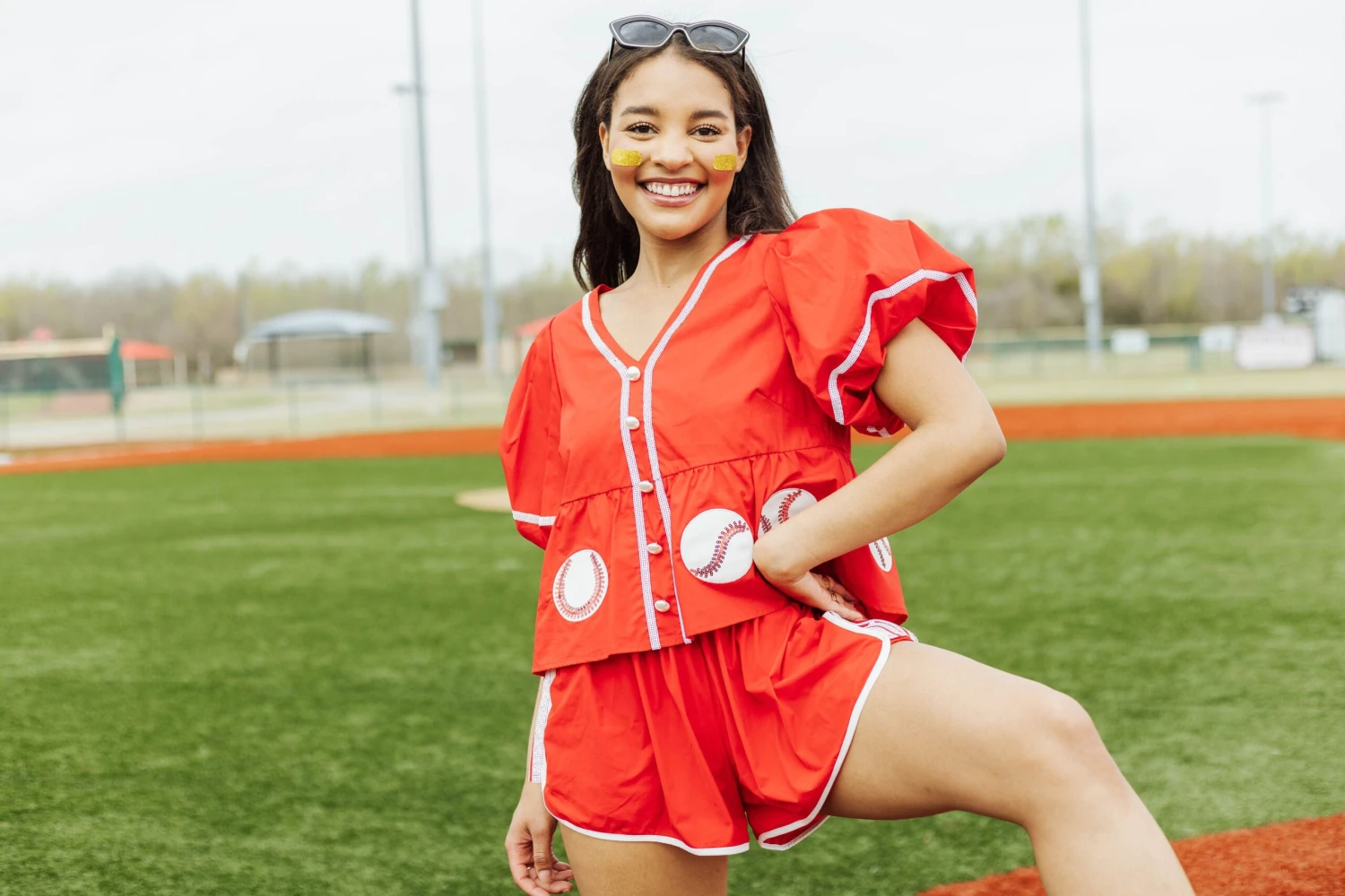 Queen Of Sparkles Red Peplum Baseball Top 4 Queen Of Sparkles Red Peplum Baseball Top - Image 4