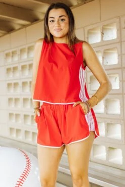 Queen Of Sparkles Red & White Side Active Short -Queen of Sparkles soelstudio QOSFEB2023 175