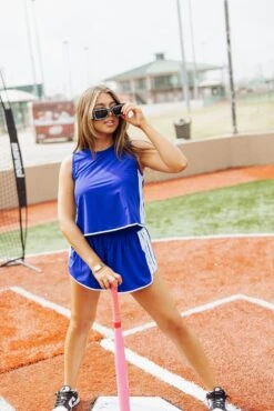 Queen Of Sparkles Royal Blue & White Side Active Tank -Queen of Sparkles soelstudio QOSFEB2023 199