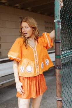 Queen Of Sparkles Orange Peplum Baseball Top -Queen of Sparkles soelstudio QOSFEB2023 221