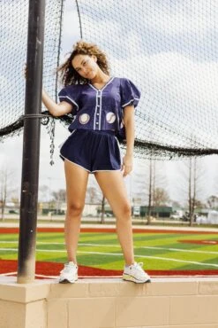 Queen Of Sparkles Navy Peplum Baseball Top -Queen of Sparkles soelstudio QOSFEB2023 238