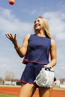 Queen Of Sparkles Navy & Red Side Active Tank