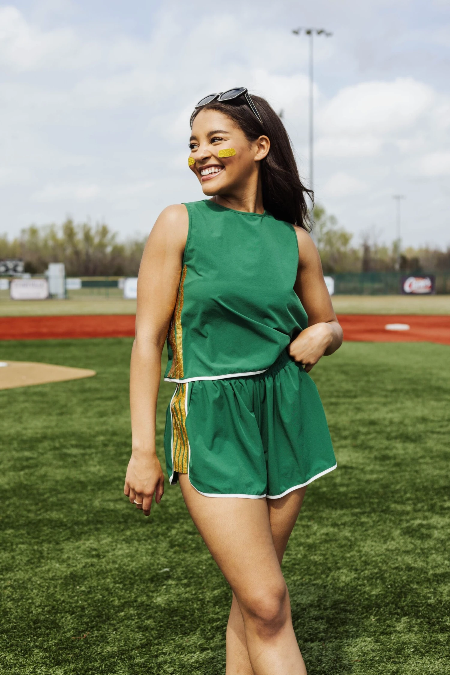 Queen Of Sparkles Green & Gold Side Active Short 1 Queen Of Sparkles Green & Gold Side Active Short