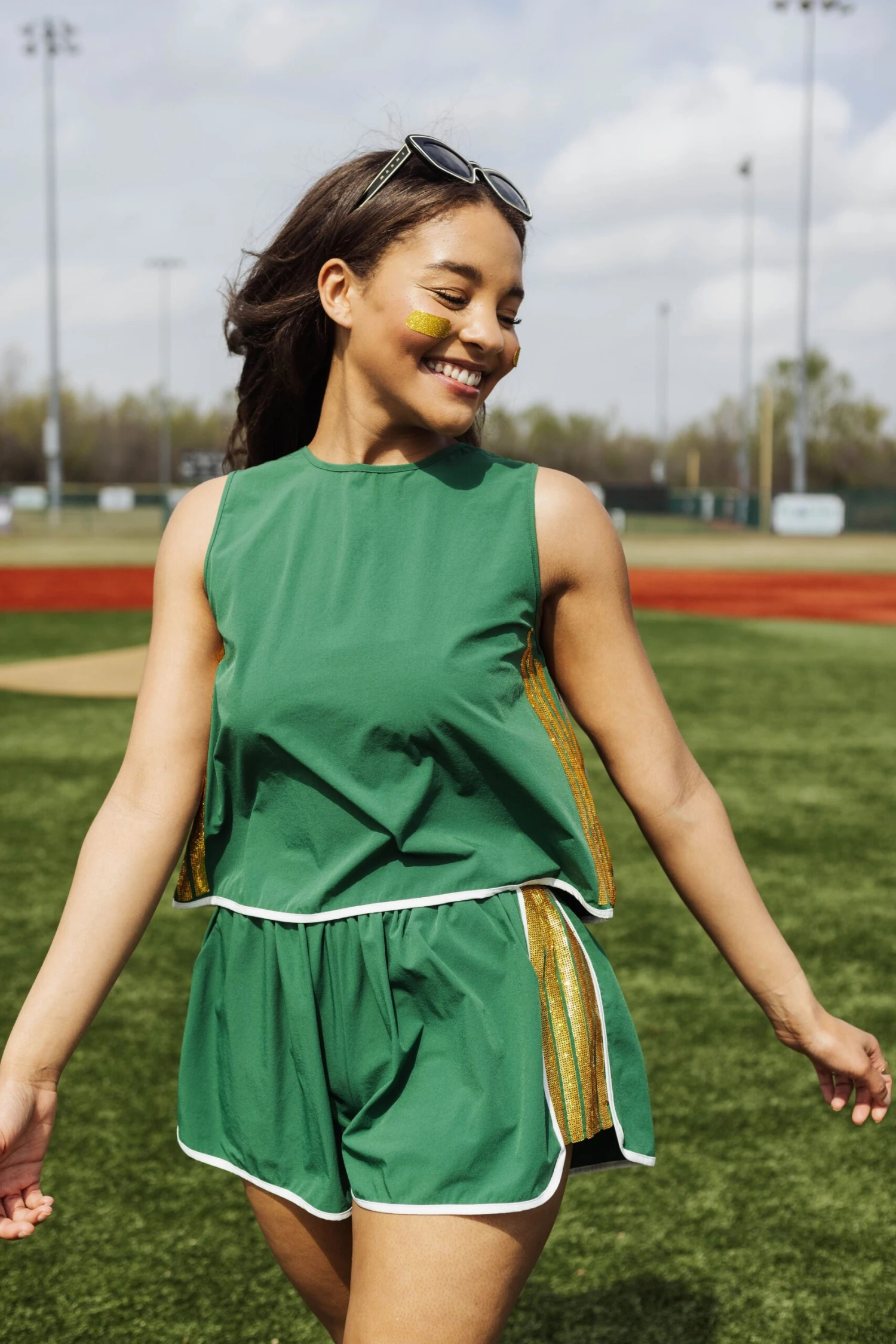 Queen Of Sparkles Green & Gold Side Active Short 2 Queen Of Sparkles Green & Gold Side Active Short - Image 2