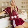 Queen Of Sparkles Maroon Peplum Baseball Top