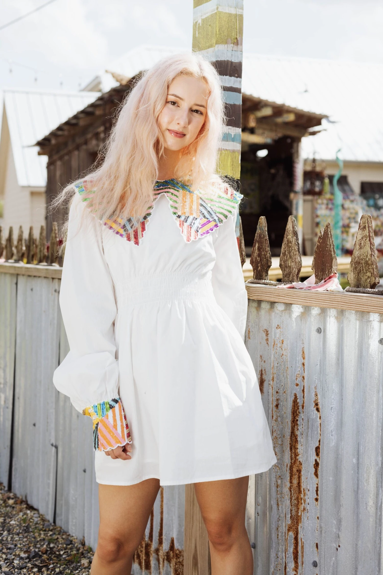 Queen Of Sparkles Abstract Sequin Collar Cotton Dress 4 Queen Of Sparkles Abstract Sequin Collar Cotton Dress - Image 4