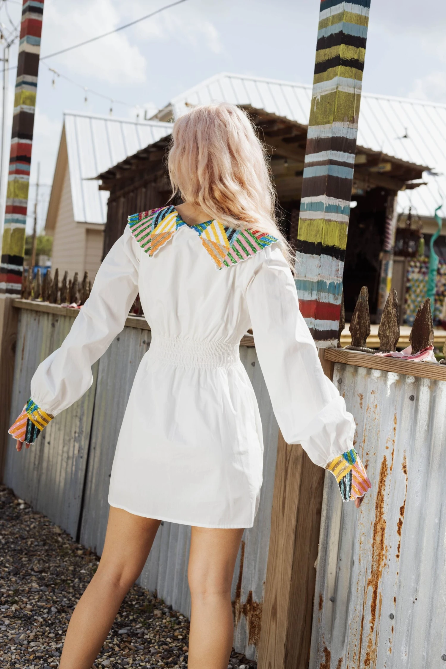 Queen Of Sparkles Abstract Sequin Collar Cotton Dress 2 Queen Of Sparkles Abstract Sequin Collar Cotton Dress - Image 2