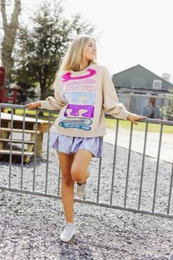 Queen Of Sparkles Tan Queen Back Sparkles Oversized Sweatshirt -Queen of Sparkles soelstudio QOSFEB2023 377