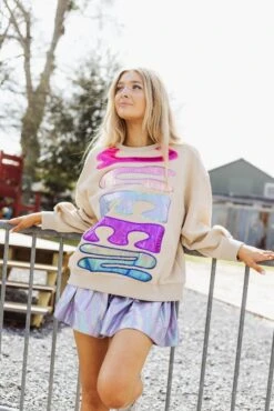 Queen Of Sparkles Tan Queen Back Sparkles Oversized Sweatshirt -Queen of Sparkles soelstudio QOSFEB2023 378