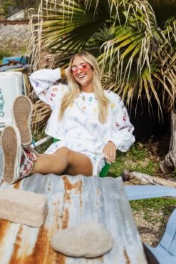 Queen Of Sparkles White & Rainbow Scatter Q Sweatshirt -Queen of Sparkles soelstudio QOSFEB2023 382