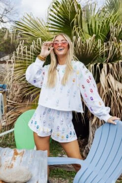 Queen Of Sparkles White & Rainbow Scatter Q Sweatshirt -Queen of Sparkles soelstudio QOSFEB2023 387