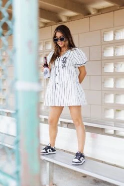 Queen Of Sparkles White Pinstripe Queen Team Jersey Dress -Queen of Sparkles soelstudio QOSFEB2023 39