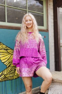 Queen Of Sparkles Purple Sequin Scattered Sweatshirt