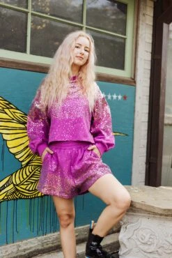 Queen Of Sparkles Purple Sequin Scattered Short -Queen of Sparkles soelstudio QOSFEB2023 450